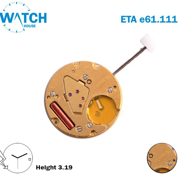 ETA E61.111 Swiss Made Replacement For 256.111, White Date Disk at 3, 3 Hands.