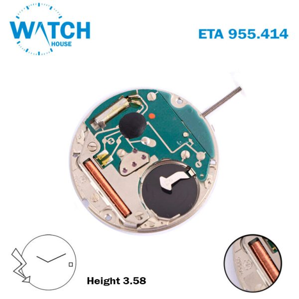 ETA 955.414 Swiss Made Quartz Movement, White Date Disk at 3, 2 Hands .