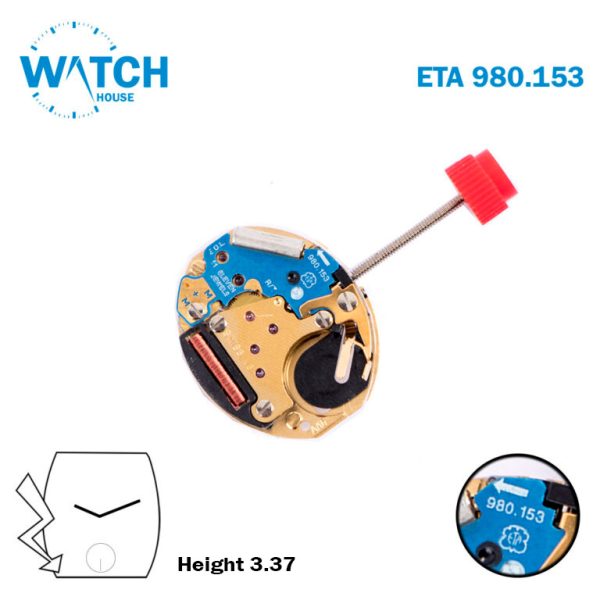 ETA 980.153 Swiss Made Quartz Movement, Without Disk, Small SEC at 6, 2 Hands..