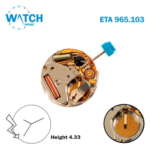 ETA 965.103 Swiss Made Watch Movement, Without Disk, 3 Hands.