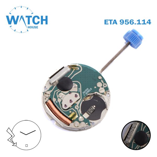 ETA 956.114 Swiss Watch Quartz Movement, White Date Disk at 6, 2 Hands.
