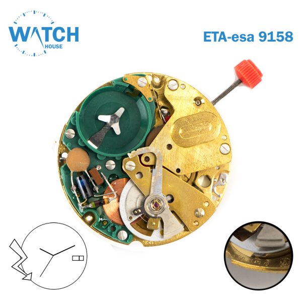 ETA 9158 Swiss Watch Movement, White Date -Day at 3 ,3 Hands.