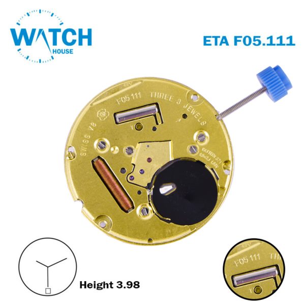 ETA F05.111 Swiss Watch Quartz Movement, Black Date Disk at 6,3 Hands, Height 1 (3.97MM).
