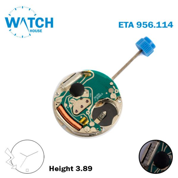 ETA 956.114 Swiss Watch Quartz Movement, White Date Disk at 6, 3 Hands.