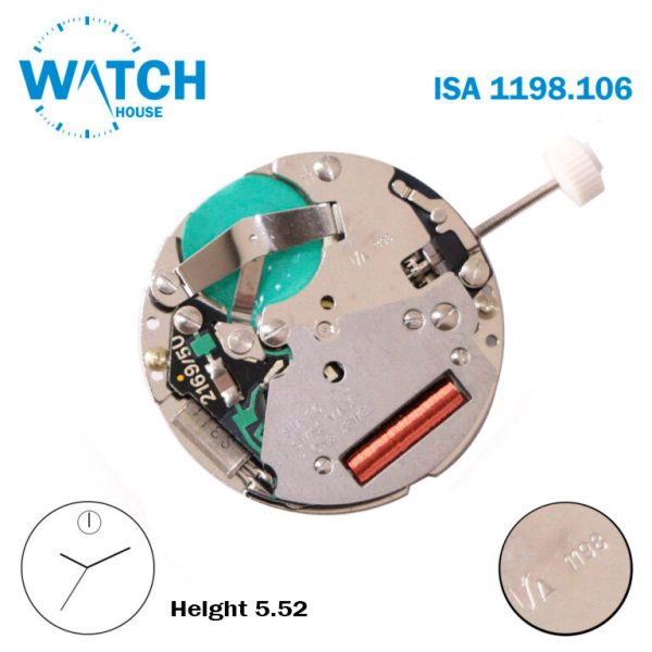 ISA 1198.106 Swiss Made Watch Movement, Without Disk 3 Hands, With a Small seconds At 12.