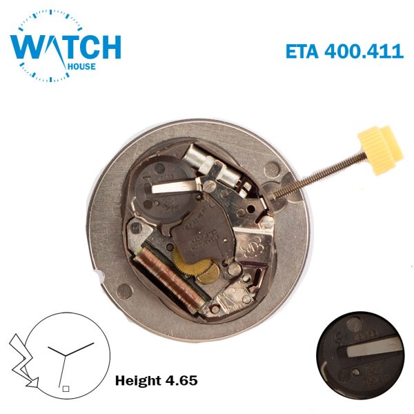 ETA 400.411 Swiss Made Movement, White Date Disk on 6, 3 Hands.