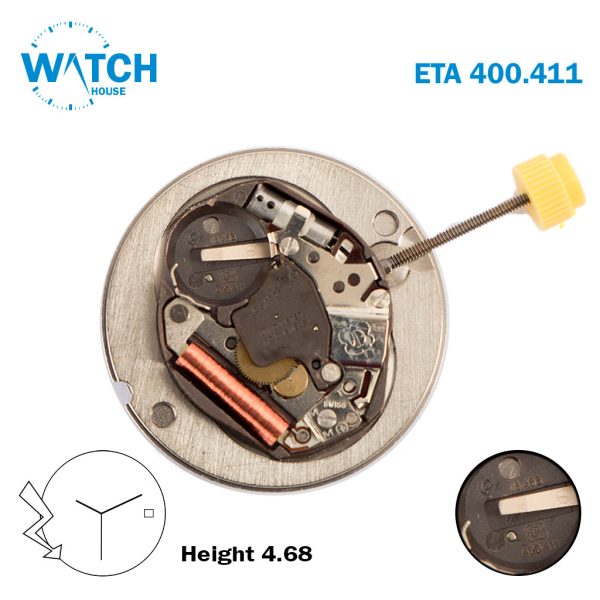 ETA 400.411 Swiss Made Watch Movement, White Date Disk on 3, 3 Hands.
