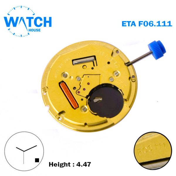 ETA F06.111 Swiss Watch Quartz Movement, White Date Disk at 4, 3 Hands, Height 3 (4.48).