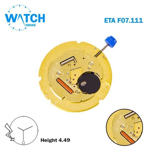 ETA F07.111 Swiss Watch Quartz Movement, Black Date Disk at 6,3 Hands, Height 3 (4.48MM).