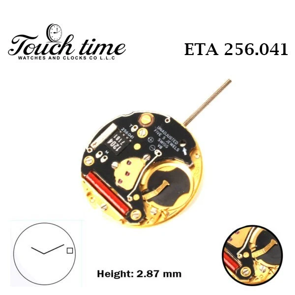 ETA 256.041 Swiss Made Watch Movement-2 Hands- White Date Disk At 3-Height 2.87.