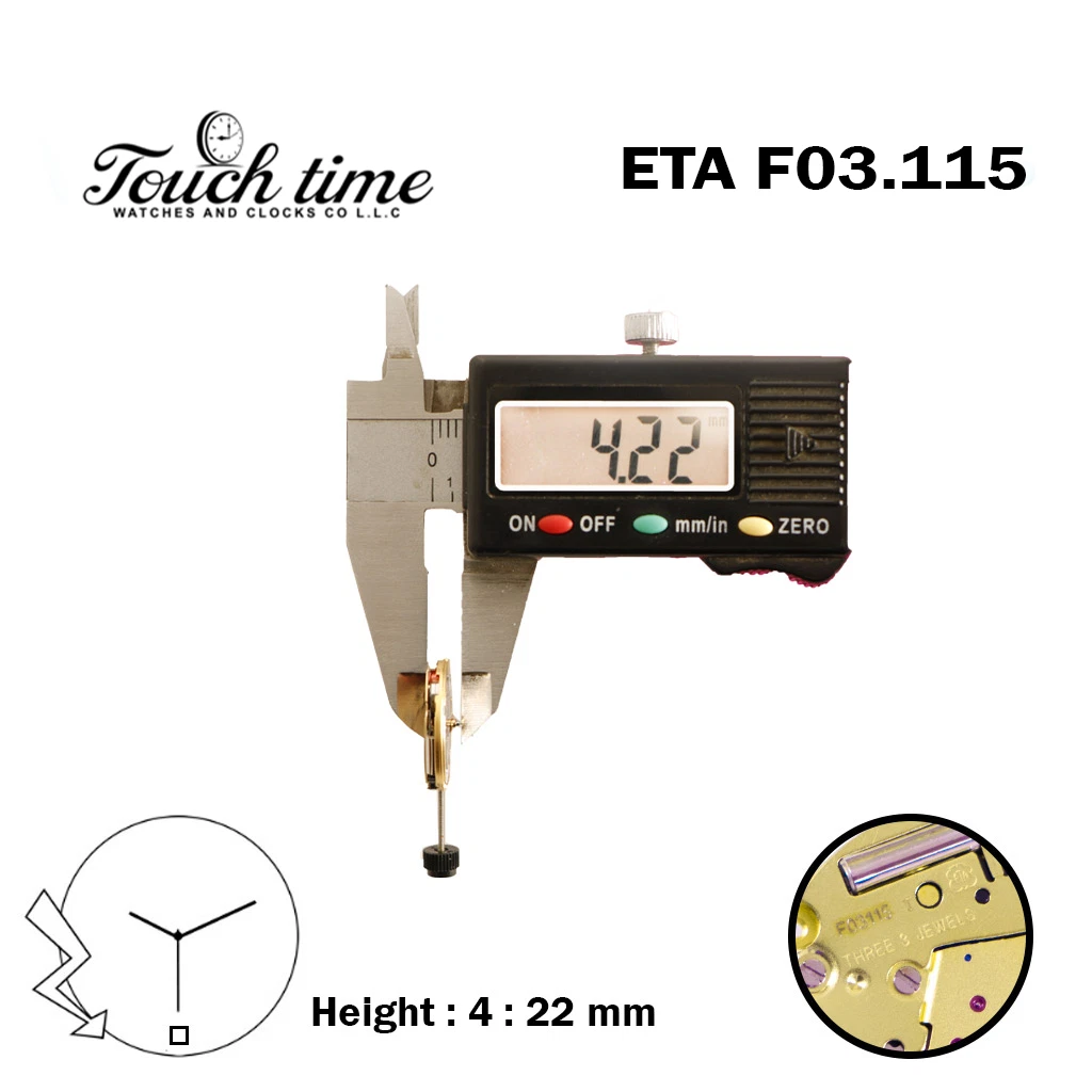 ETA F03.115 سويسري صناعة حركة كوارتز, أبيض قرص التاريخ عند 6, الارتفاع (4.22mm). thumbnail 3