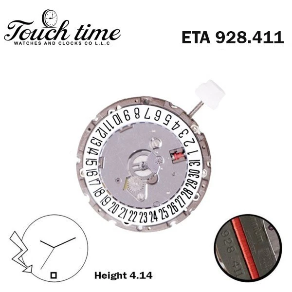 ETA 928.411 Swiss Quartz Movement-White Date Disk At 3- 3 Hands-H:4.14mm. thumbnail 2