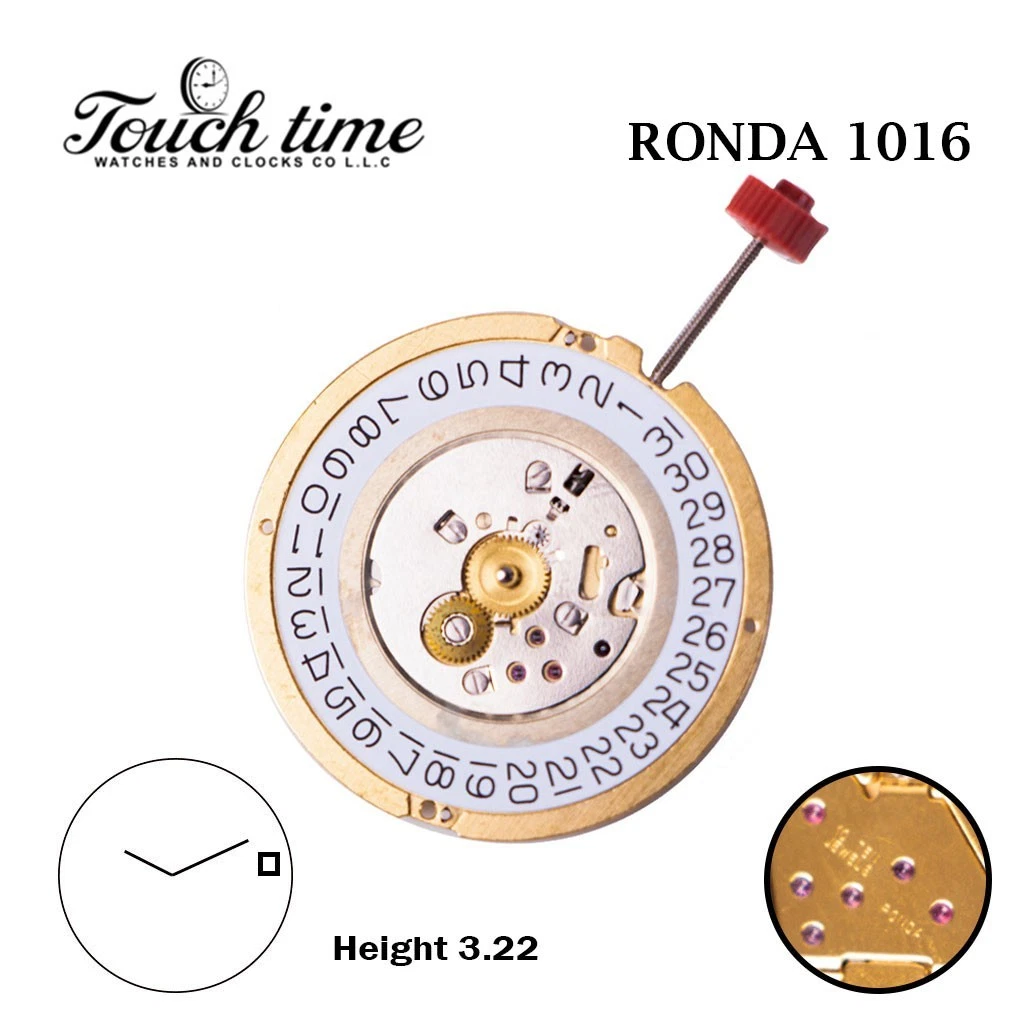 RONDA 1016 Swiss Made Watch Movement- White Date Disk at 3- 2 Hands- height:3.22 thumbnail 2