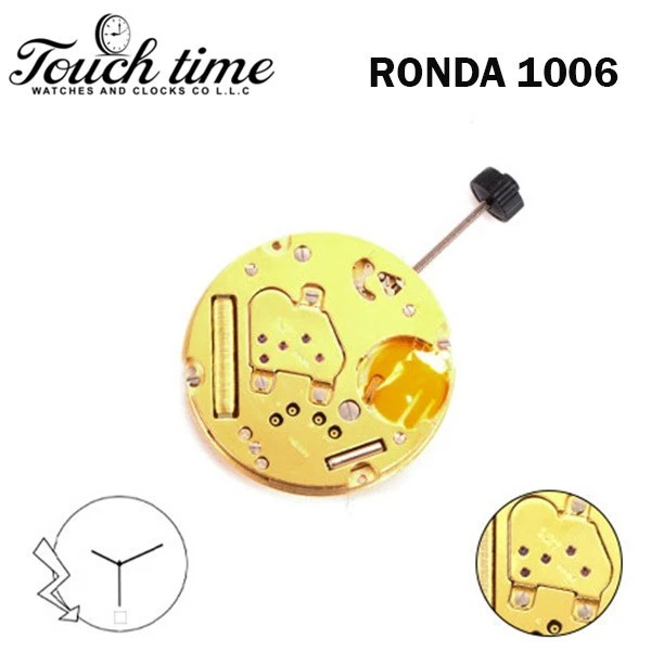 RONDA 1006 Swiss Movement–0 Jewels-3 Hands-Pink Disk At 6-Gold Plated-H:3.67mm.