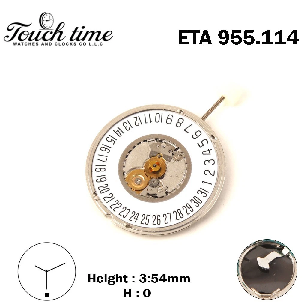 ETA 955.114 حركة كوارتز سويسرية - أبيض قرص التاريخ عند 6-3 عقارب - H: 3.54mm thumbnail 2
