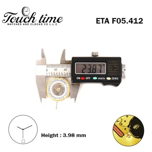 ETA F05.412 سويسري صناعة ساعة حركة - 3عقارب - أبيض قرص التاريخ عند 6 - Hight 3.98mm. thumbnail 5