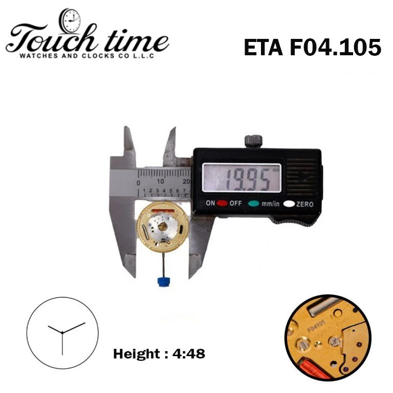 ETA F04.105 Swiss Watch Movement-3 Hands-3 Jewels- Without Disk- Height:4.48mm. thumbnail 4