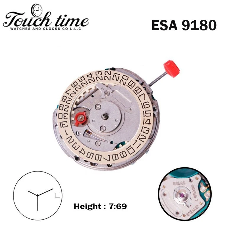 ESA 9180 Swiss Movement-White Date Disk At 3( CR 05 )-3 Hands-H:7.69mm-7 Jewels. thumbnail 2