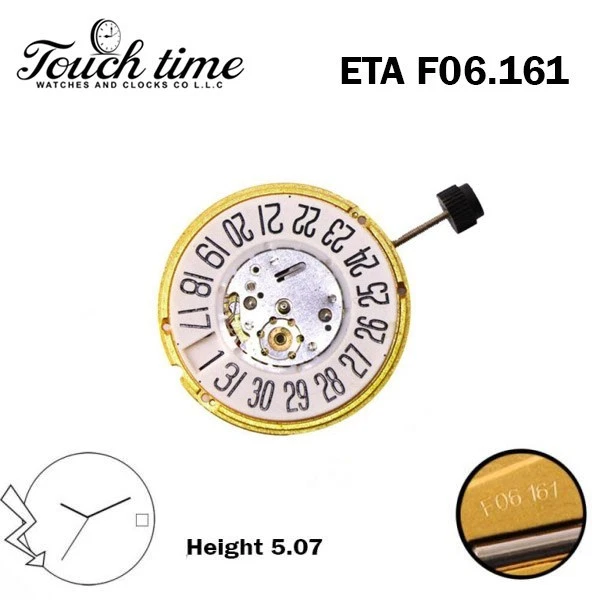 ETA F06.161 سويسري صناعة ساعة حركة - 3عقارب - أبيض قرص التاريخ عند 6 - H: 5.07. thumbnail 2
