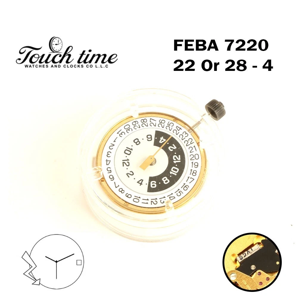 FEBA 7220 22 Or 28 – 4 Swiss Made Watch Movement, 3 Hands, White Date Disk At 3 thumbnail 3