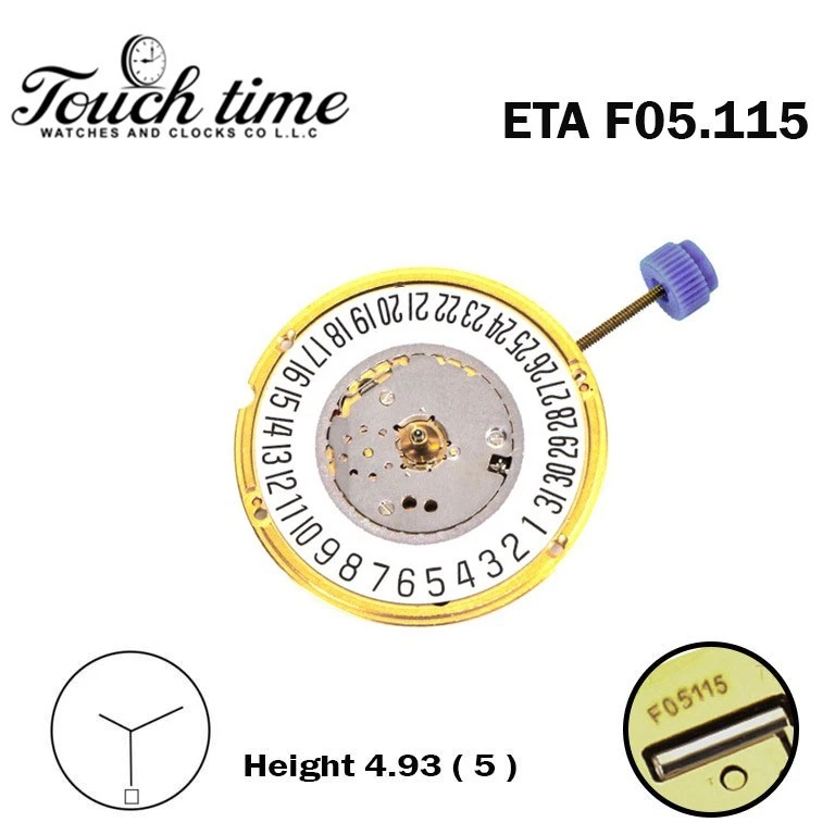 ETA F05.115 سويسري ساعة حركة - H: 5(4.93mm) - 3 عقارب - أبيض قرص التاريخ عند 6. thumbnail 2