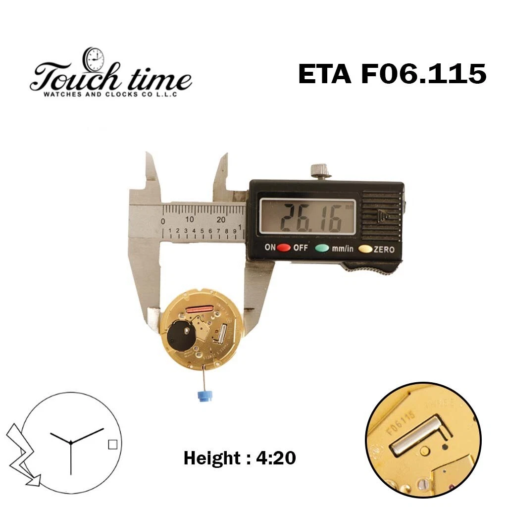 ETA F06.115 سويسري صناعة حركة كوارتز, أبيض قرص التاريخ عند 4, الارتفاع 4.20mm. thumbnail 4