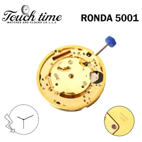 Ronda 5001 سويسري صناعة ساعة حركة - ذهبي Plated - Without قرص - 3 عقارب - H: 6.72mm. thumbnail 2