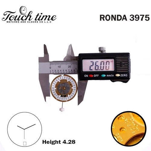 Ronda 3975 Harley سويسري ساعة حركة - 3 عقارب - أبيض قرص التاريخ عند 6 - Plated ذهبي. thumbnail 3
