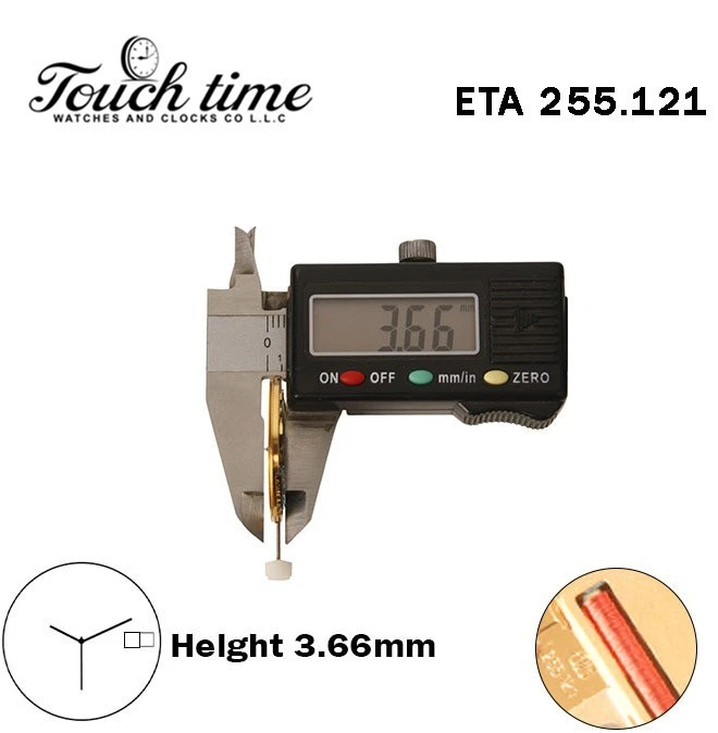 ETA 255.121-Quartz Movement-Height:3.66mm-White Day/Date Disk At 3-3 Hands thumbnail 3