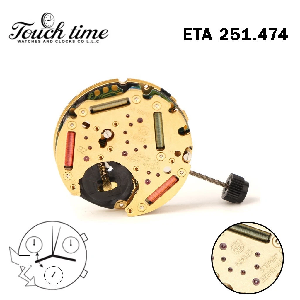 ETA 251.474 Swiss Movement-Chronograph-White Disk At 9-3 Couner-Height:6.58mm. thumbnail 6