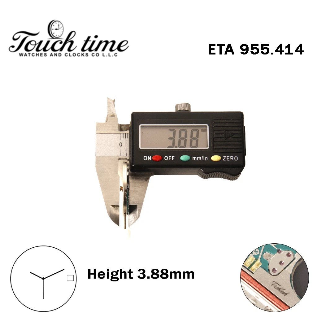 ETA 955.414-TABBAH -Swiss Made Movement-White Disk At 3 -3 Hands-H:3.88mm. thumbnail 3
