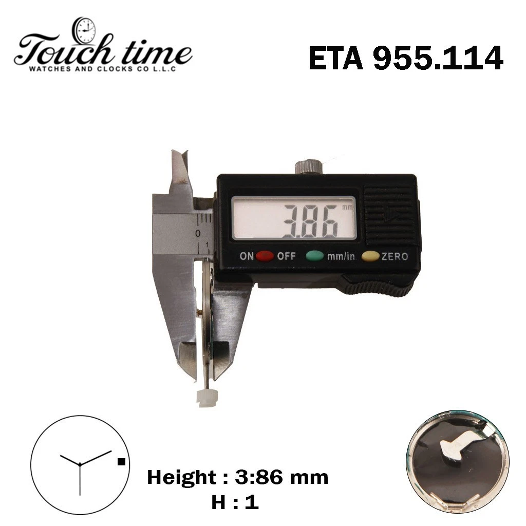 ETA 955.114 Swiss Movement - Black Date Disk At 3 - 3 Hands- H: 3.86 mm thumbnail 2