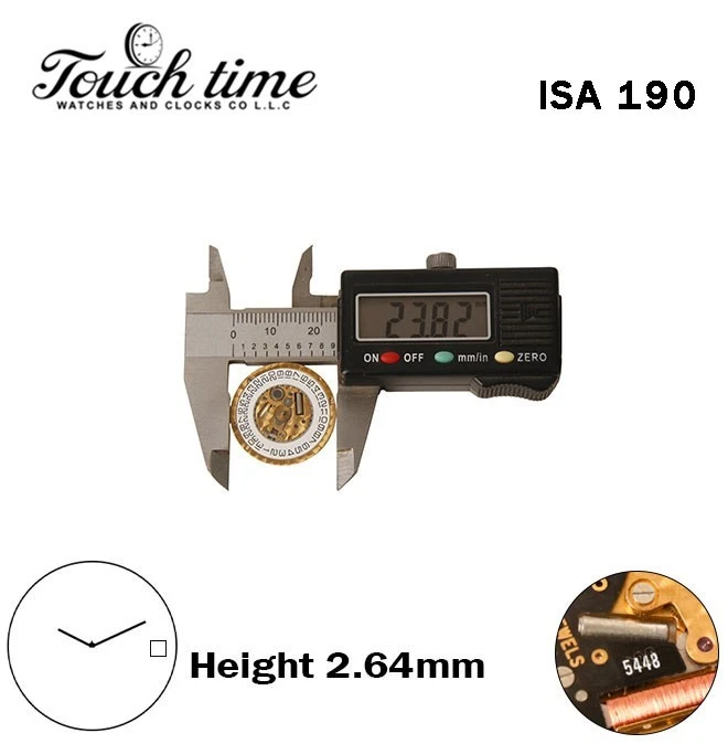 ISA 190 Swiss Quartz Movement- H:2.64mm-White Disk At 3-2 Hands-Without Stem. thumbnail 4