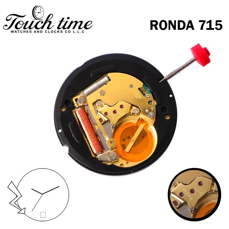 Ronda 715 Swiss Quartz Movement-H:3.70mm-White Date Disk at 6-3 Hands-5 Jewels.