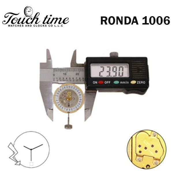 RONDA 1006 حركة كوارتز سويسرية - 0 Jewels - 2 عقارب - قرص عند6 - ذهبي Plated - H: 23.90mm thumbnail 3