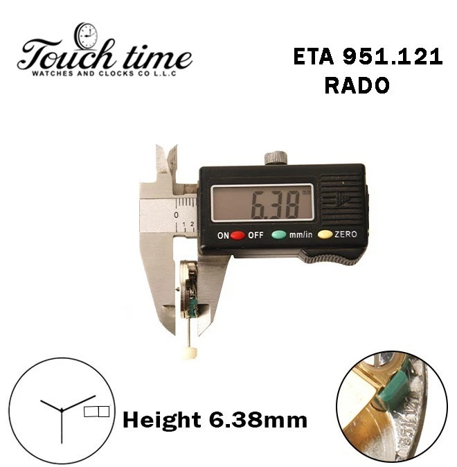 ETA 951.121 - RADO - حركة سويسرية - أبيض تاريخ و French Day قرص عند 3 - H: 6.38mm - 3 عقارب. thumbnail 3