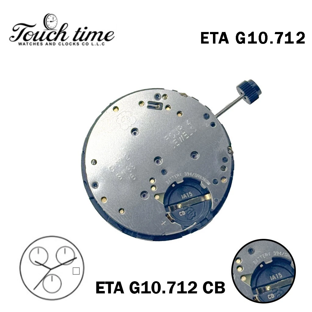 ETA G10.712 CB-Quartz Movement-Replacement ETA G10.711- White Date Disk At 3-3 Hands.