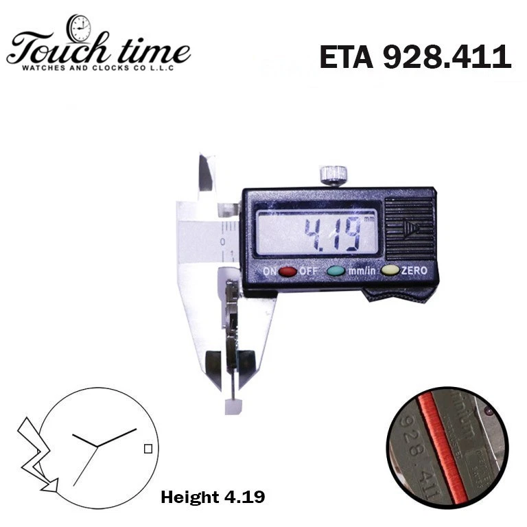 ETA 928.411 حركة كوارتز سويسرية - 3 عقارب - ذهبي قرص التاريخ عند 3 - Without Hour Wheel - الارتفاع: 4.19mm. thumbnail 2