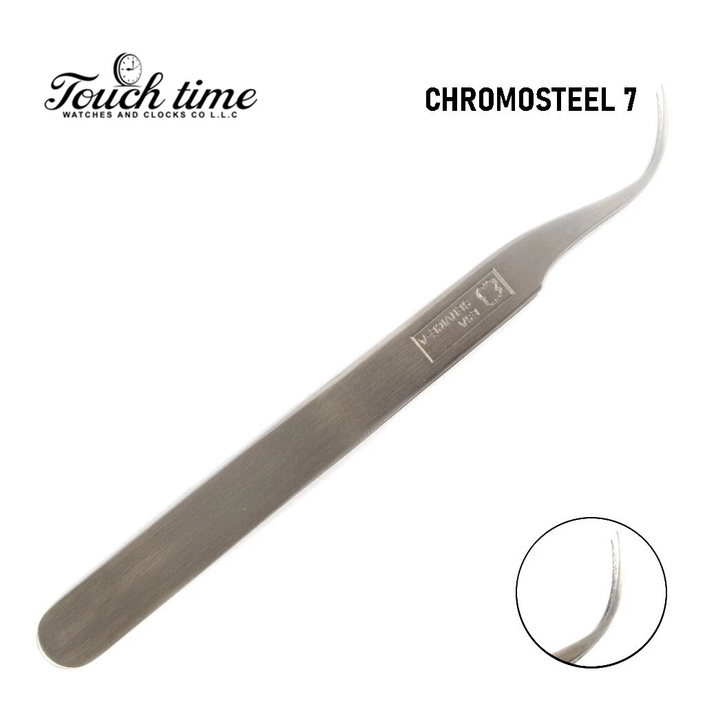 No.7 Tweezer أصلي ESA سويسري Curved and Extra - Fine, Chromosteel No Magnetic. thumbnail 2