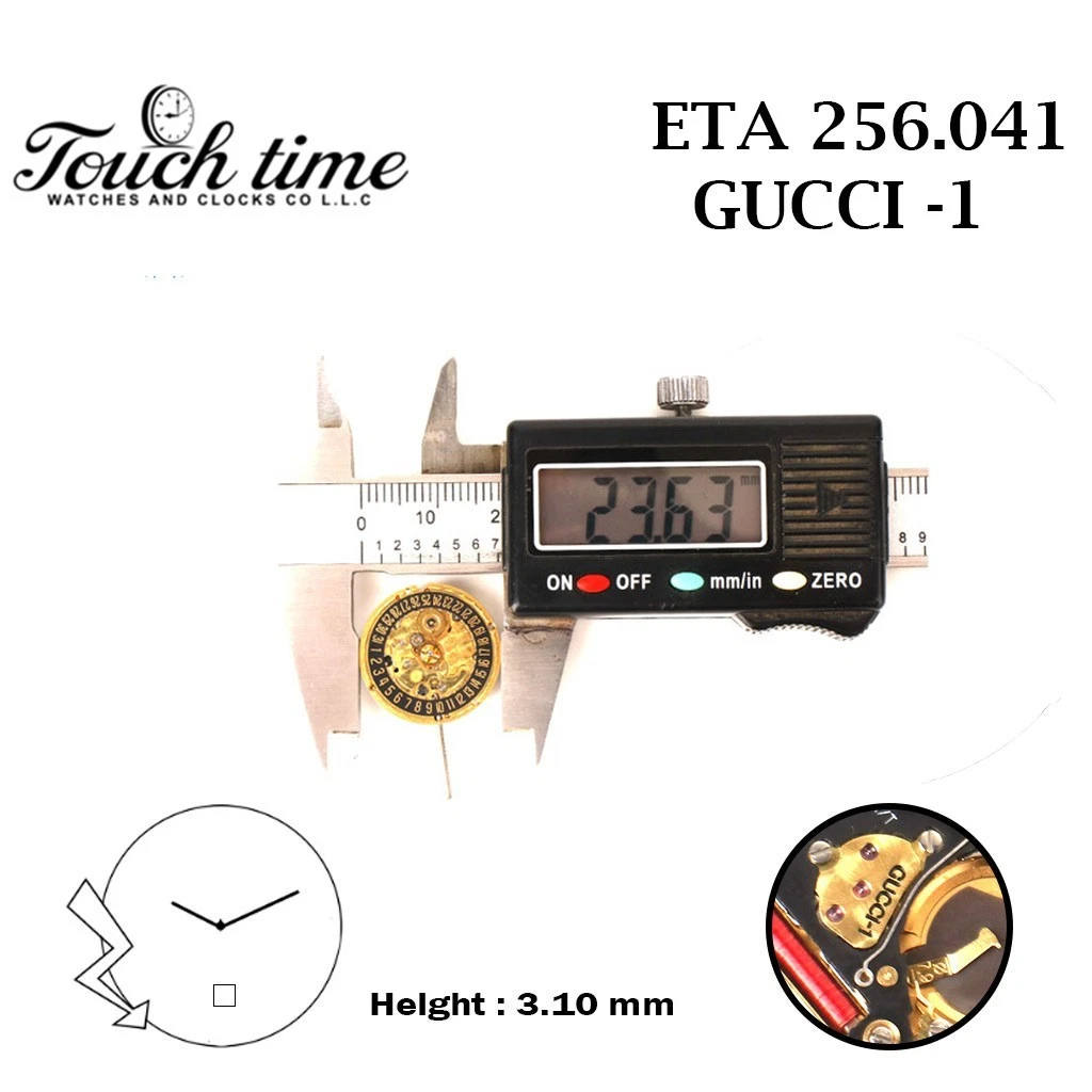 ETA 256.041 GUCCI-1 Swiss Made Watch Movement-2 Hands- Black Date Disk At 6-H:3.10mm. thumbnail 4
