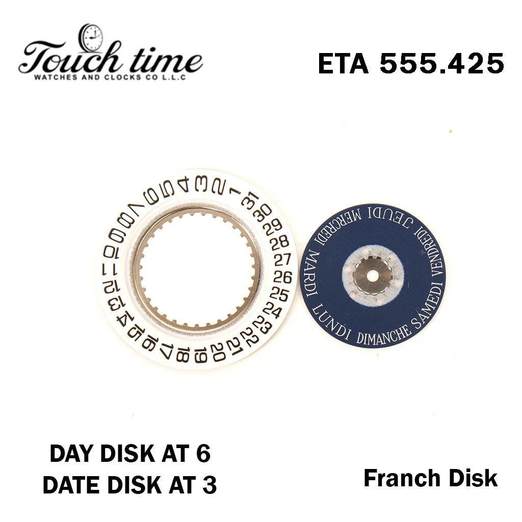 ETA 555.425-Blue French Day Disk At 6 &White Date Disk At 3. thumbnail 2