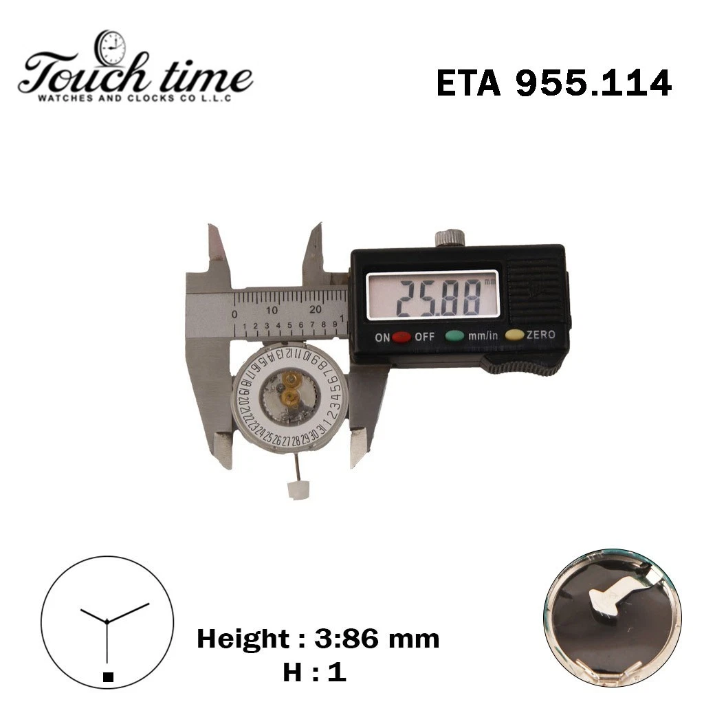 ETA 955.114 كوارتز حركة سويسرية - أبيض قرص التاريخ عند 6-3 عقارب - الارتفاع: 1(3.86mm) thumbnail 4