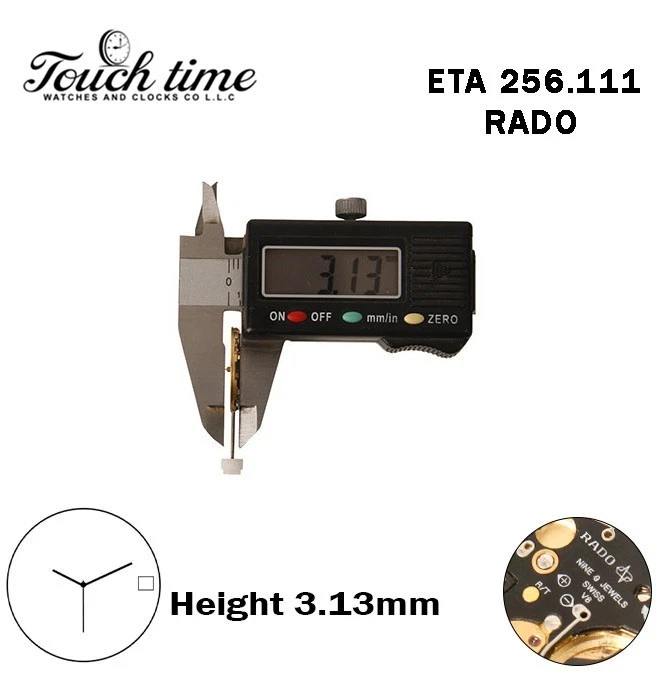 ETA 256.111 - RADO - حركة كوارتز - أسود Circuit - أبيض قرص عند 3 - H: 3.13mm - 3 عقارب. thumbnail 3