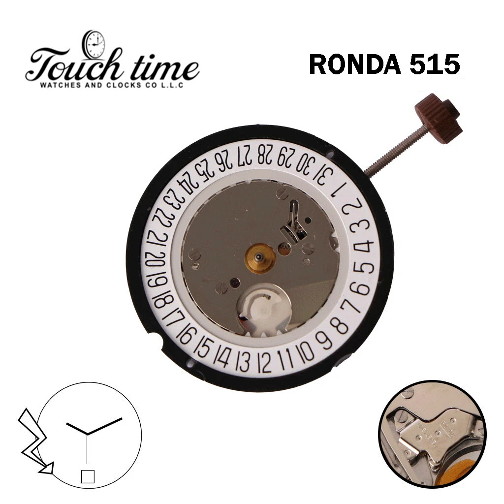 Ronda 515 Swiss Quartz Movement , White Date Disk at 6, 3 Hands. thumbnail 2