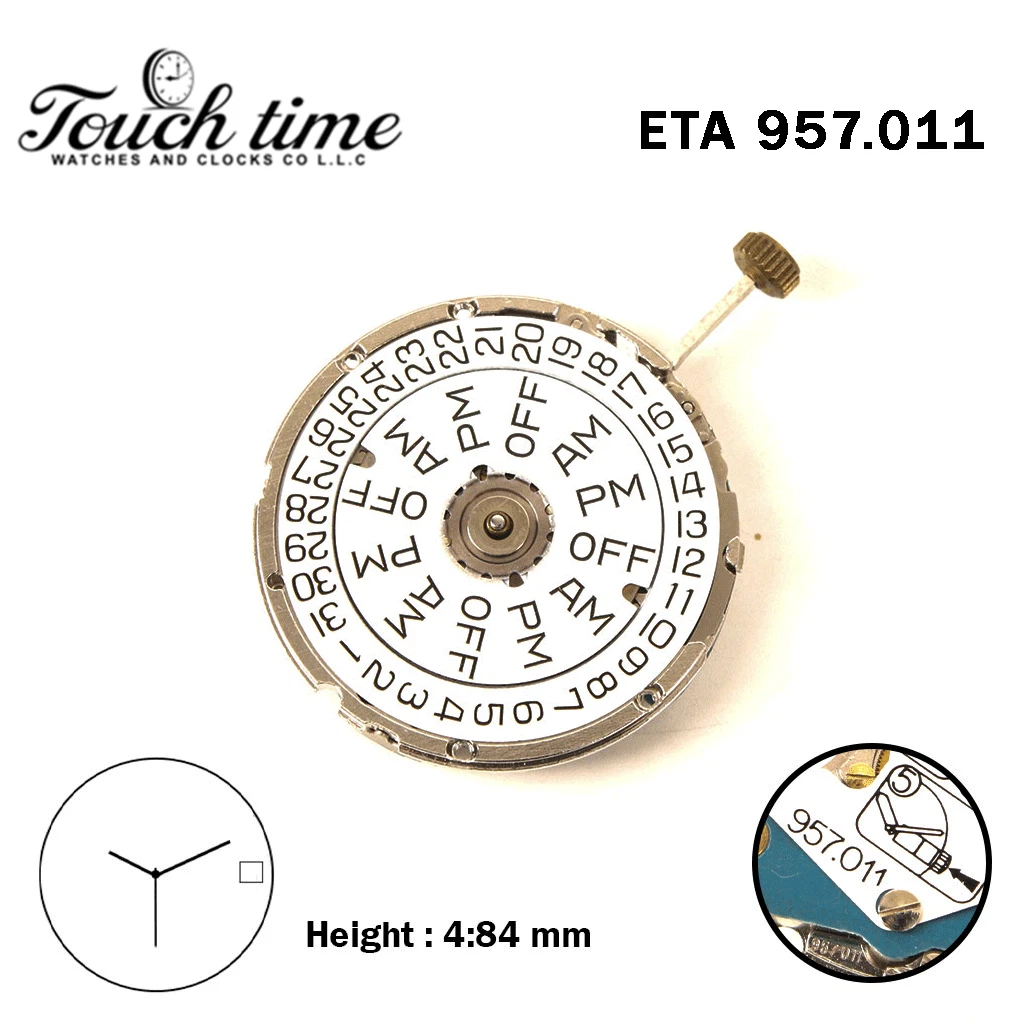 ETA 957.011-Swiss Quartz Movement-White Date/Day Disk At 3 -3 Hands. thumbnail 2