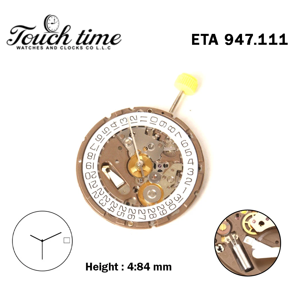 ETA 947.111 - حركة كوارتز سويسرية - 3 عقارب - H: 4.84mm - أبيض قرص عند 3 - فضي thumbnail 2