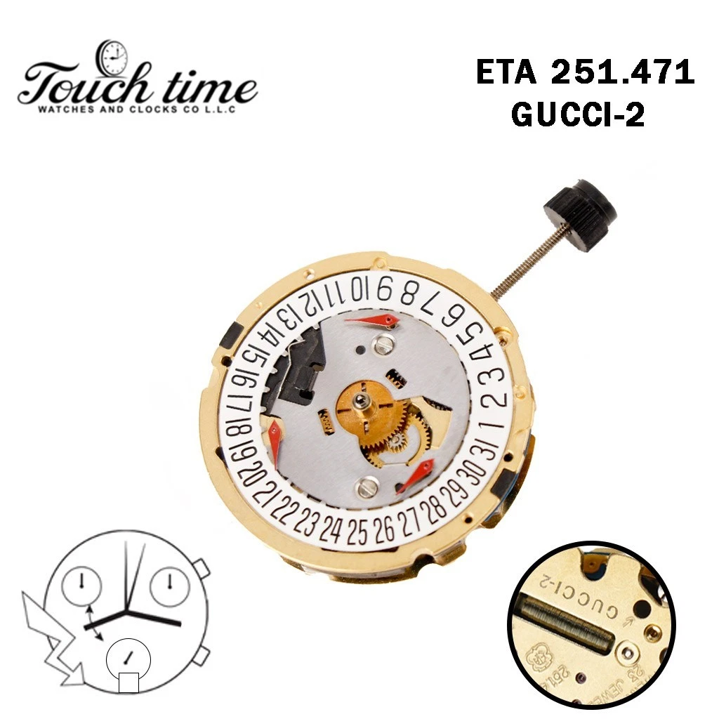 ETA 251.471 - GUCCI - 2 حركة سويسرية - Chronograph - أبيض قرص عند 6-3 Couner - الارتفاع: 6.82mm. thumbnail 2