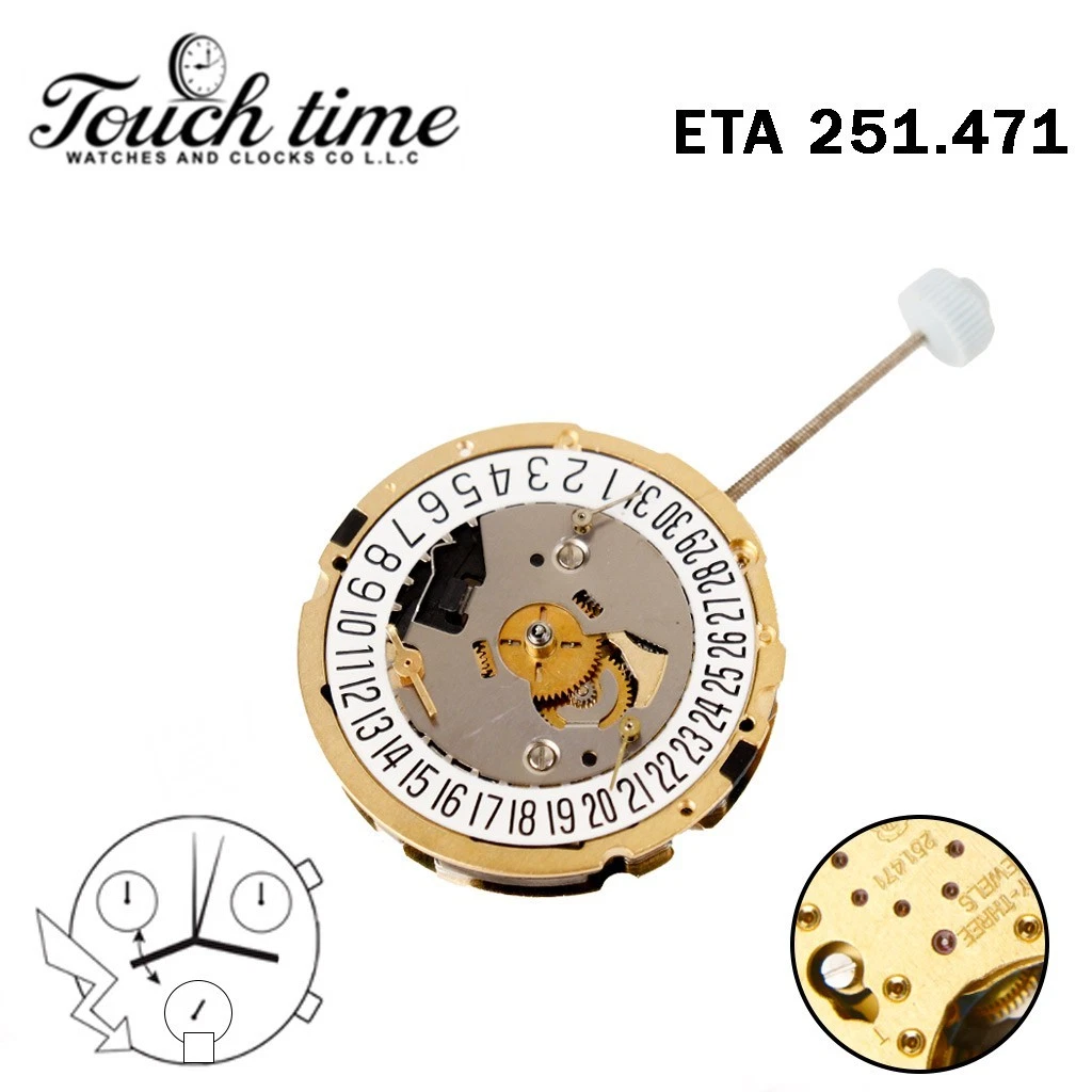 ETA 251.471 Swiss Movement-Chronograph-White Disk At 6-3 Couner-Height:5.84mm. thumbnail 2