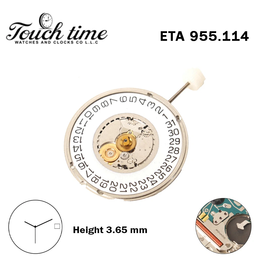 ETA 955.114-MOVADO-Swiss Made Movement-White Disk At 3 -3 Hands-H:0(3.65mm). thumbnail 2