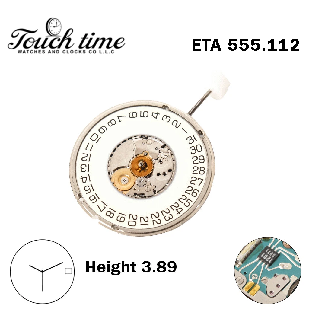 ETA 555.112-Swiss Made Movement-White Disk At 3 -3 Hands-H:3.89mm. thumbnail 2